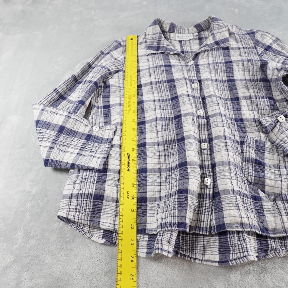 Habitat Plaid Button Up Shirt Women S Blue Crinkle Relaxed Pocket Cotton Stretch - Picture 7 of 13